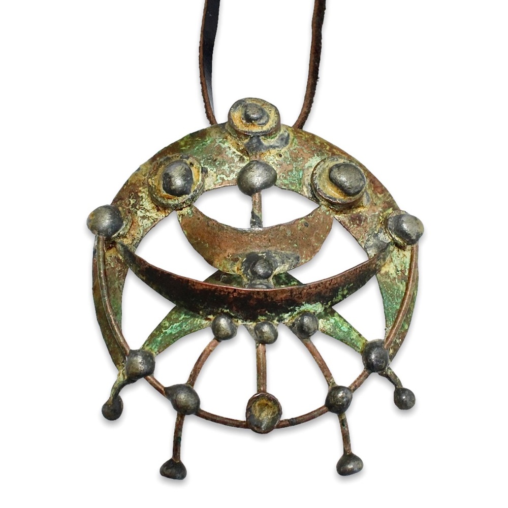 Vintage Brutalist Pendant Necklace Patinated Copper Large Abstract Molten Spore